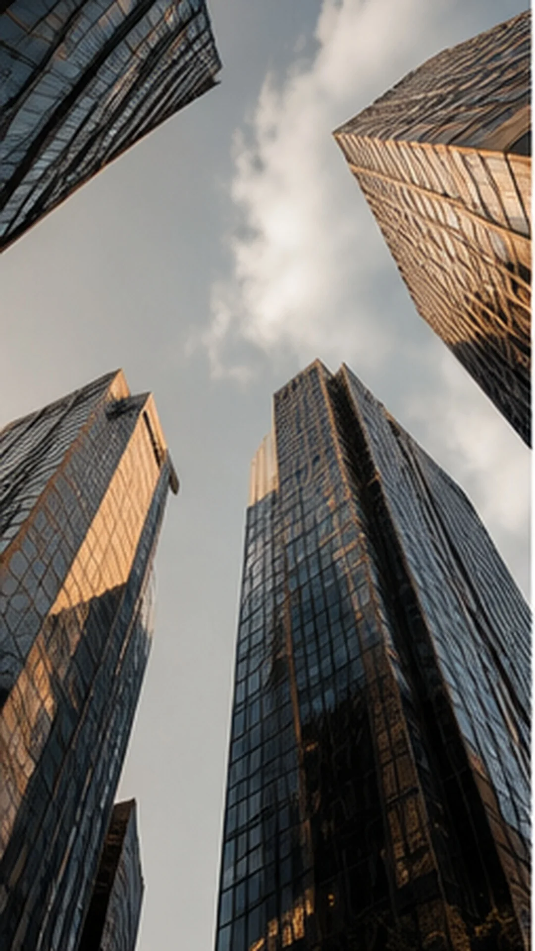 Glass skyscrapers and reflective architecture in a city