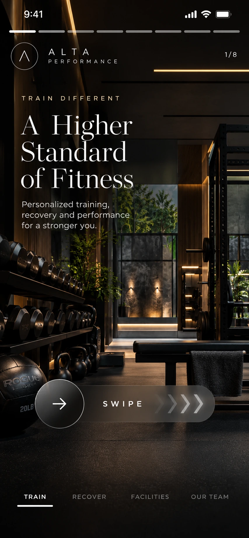 Fitness website concept with a gym interior and membership inquiry
